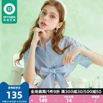 Clothes Sky Short Sleeves Shirts Women 2022 Summer New Pure Cotton Sweet loose Waist Hot Girl Short blouses