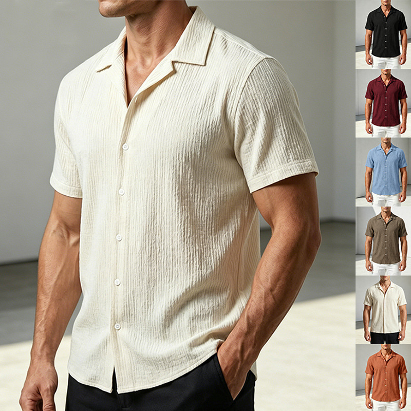 Cross-Border Amazon Summer Men's Short-Sleeved Shirt European and American Loose-Fitting Fashionable Casual Button-Down Shirt for Men