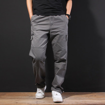 Spring and autumn large size multi-pocket overalls mens loose casual pants Mens outdoor fat pants thin pants straight pants