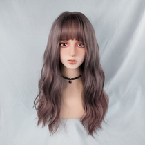 Water dance wig Female long curly hair Medium long hair wool roll air bangs instant noodle roll corn hot gray gradient hair cover