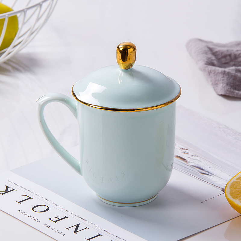 Jingdezhen ceramic cup with cover cup set home office up phnom penh cup cup celadon and meeting the custom LOGO