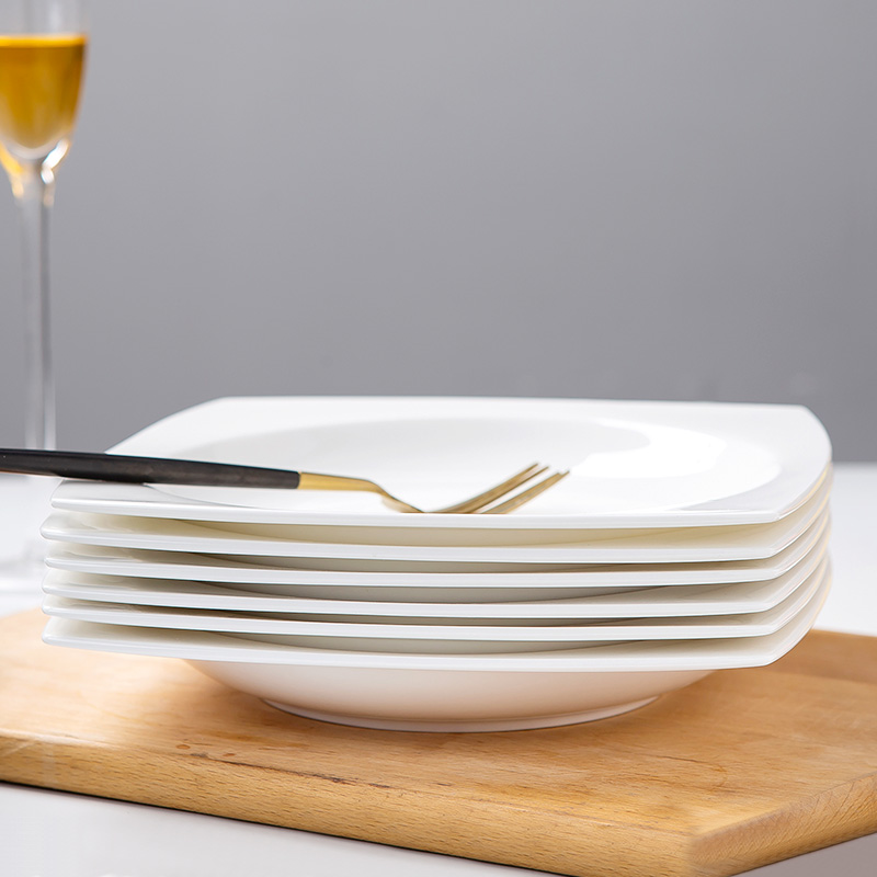 White dish European square steak dinner plate household dish plate of pasta dish 8 inches special - shaped ipads plate