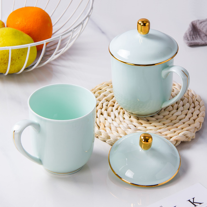 Jingdezhen ceramic cup with cover cup set home office up phnom penh cup cup celadon and meeting the custom LOGO