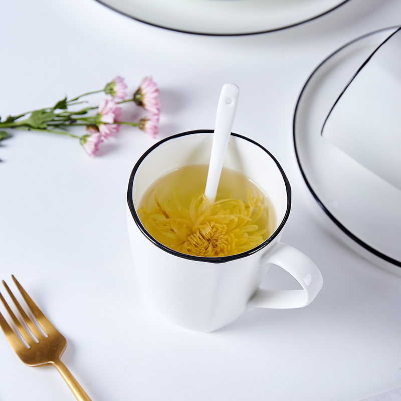 Jingdezhen domestic cup pure white cup black border contracted mugs ceramic cup ipads porcelain coffee cup milk cup