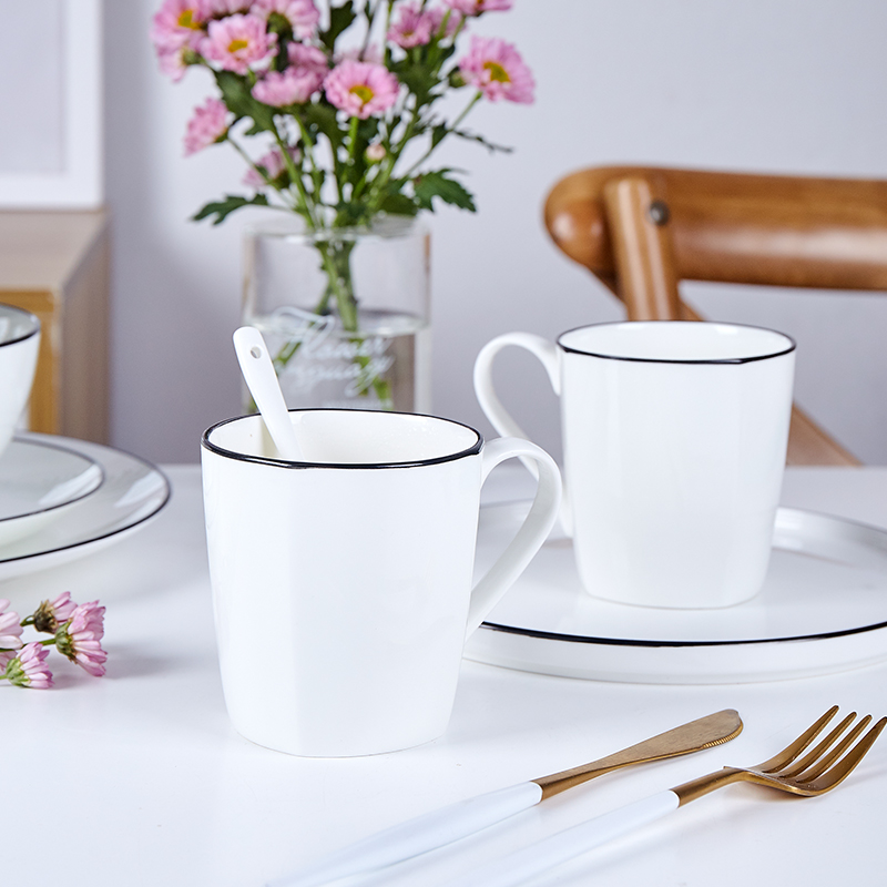Jingdezhen domestic cup pure white cup black border contracted mugs ceramic cup ipads porcelain coffee cup milk cup