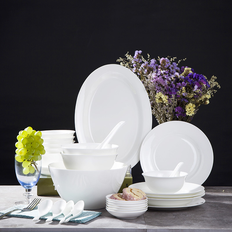 Jingdezhen ceramic tableware suit Chinese contracted household ceramics Korean dishes dishes pure white 29 head fish dish