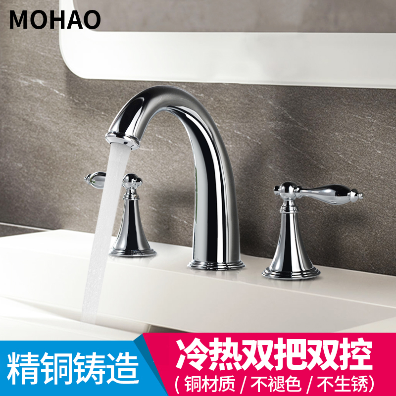 European double hole basin Hot and cold faucet basin Double two-piece three-hole hand wash basin Three-piece set black