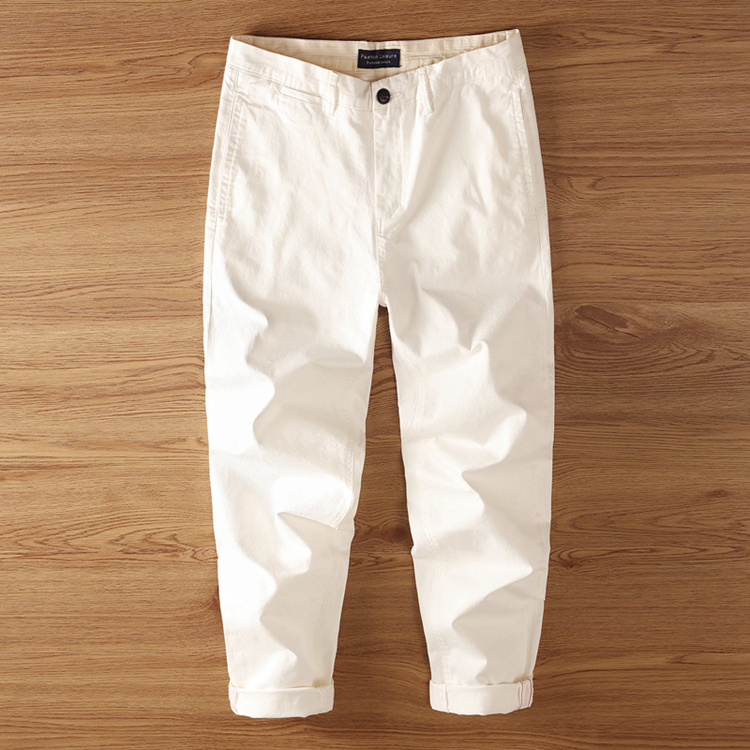 Four-Season Men's Casual Pants, Classic American Casual Style, White Trendy Versatile Everyday Straight-Leg Mid-Rise Trousers