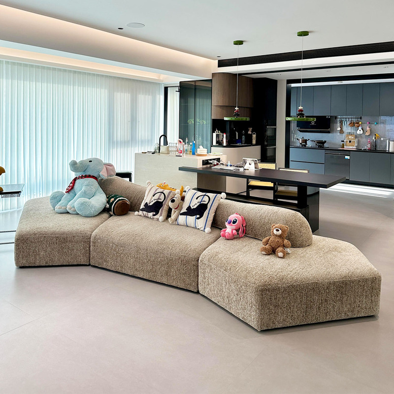 Italian Minimalist Rock Sofa, Large Flat Modular Shaped Cotton Sofa for Living Room, Light Luxury Personalized Fabric Curved Sofa Italian Minimalist Rock Sofa, Large Flat Modular Shaped Cotton Sofa for Living Room, Light Luxury Personalized Fabric Curved Sofa