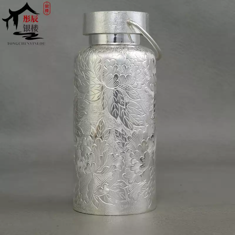 彤辰銀樓中式純銀水壺手工純銀550ml水壺加厚純銀便攜水杯戶外旅行用