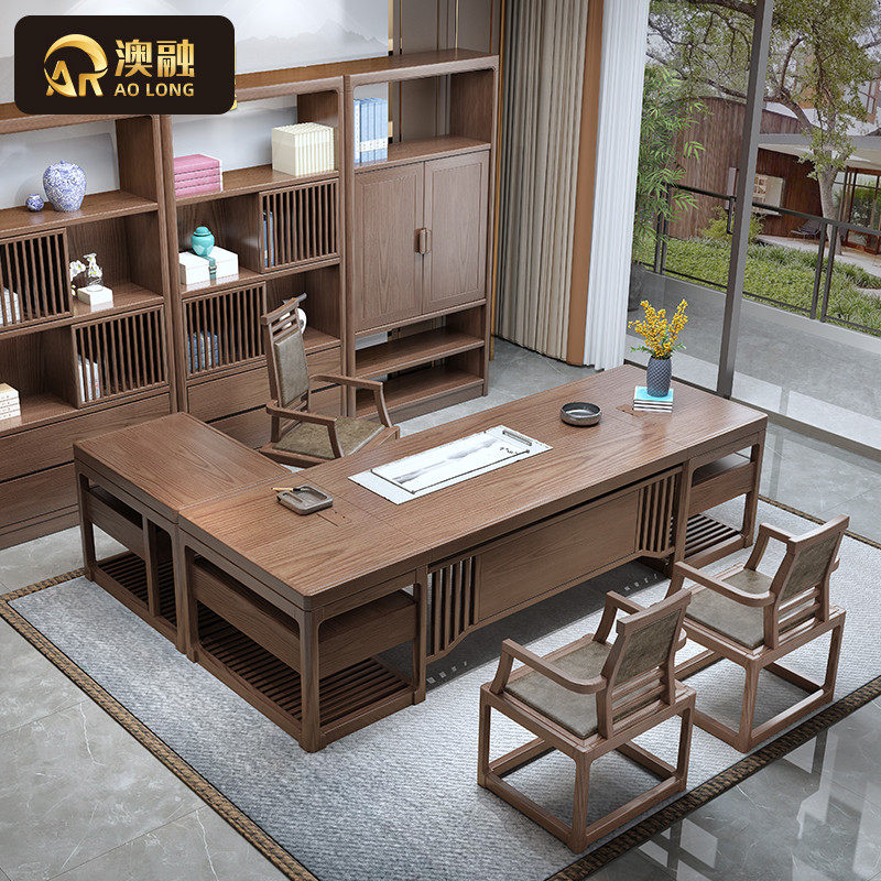 New Chinese style desk and chair combination solid wood boss desk simple modern large class desk president office computer fashion