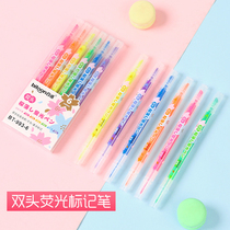 Double-head fluorescent 6-set color pen student exam review key marker pen oblique head graffiti office highlighter