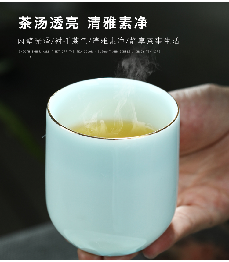 Jingdezhen ceramic tea set suit household contracted large shadow celadon girder pot of tea tea tray was mercifully tea kettle