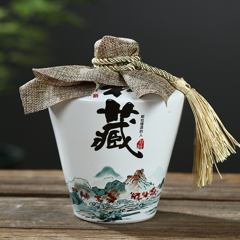Jingdezhen ceramic bottle home wine pot empty wine bottle seal box set decoration wine 1 catty