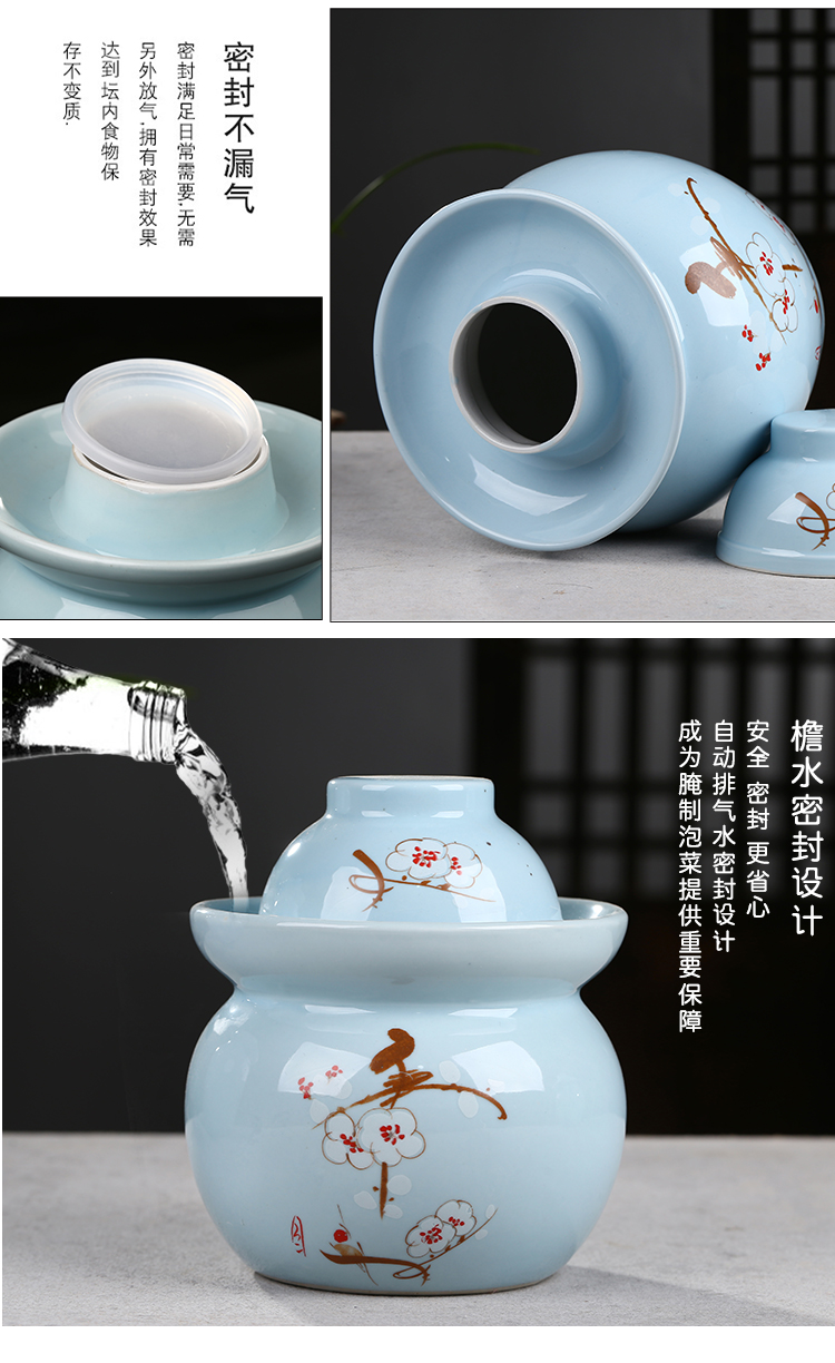 Jingdezhen ceramic pickle jar double cover kimchi household pickles cylinder seal pot salted egg wine altar bacon