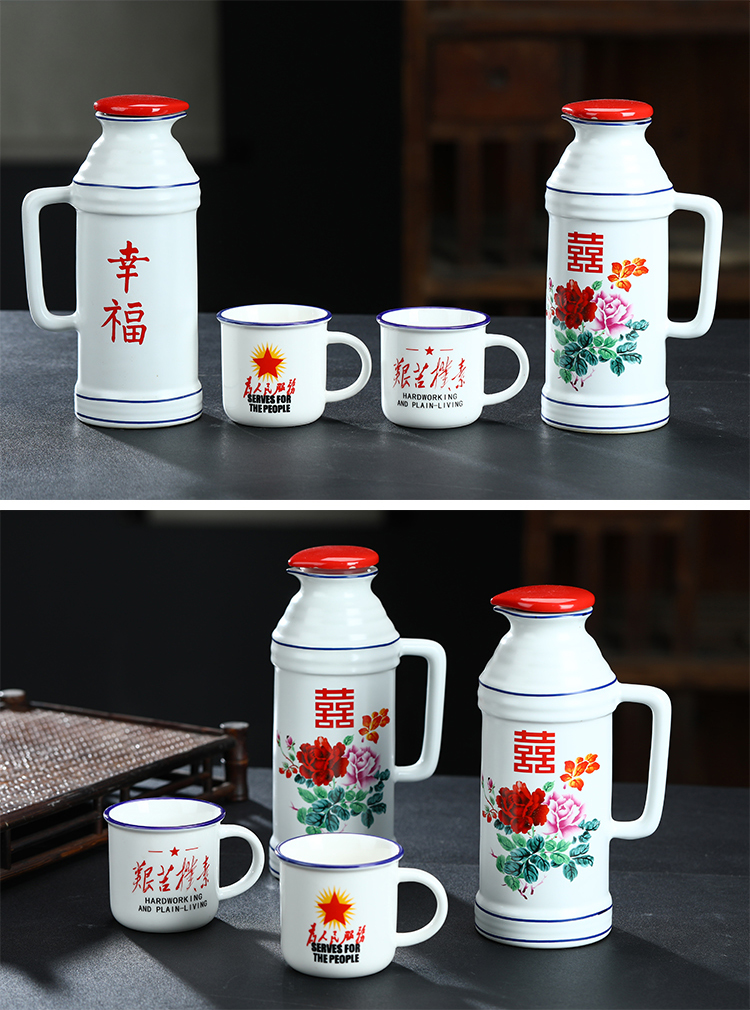 Jingdezhen ceramic bottle wedding wine bottle is empty nostalgic glass jars 1 catty household seal wine gift box