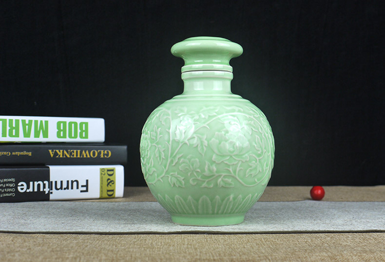 Jingdezhen 2 kg 3 kg 5 kg nạp chai rượu vang gốm rượu jar khắc bầu wine bottle kín hip flask rượu vang với men màu xanh lá cây