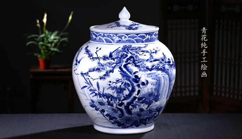 Jingdezhen ceramic barrel ricer box storage tank hand under glaze blue and white color tea cylinder adornment ornament porcelain jars