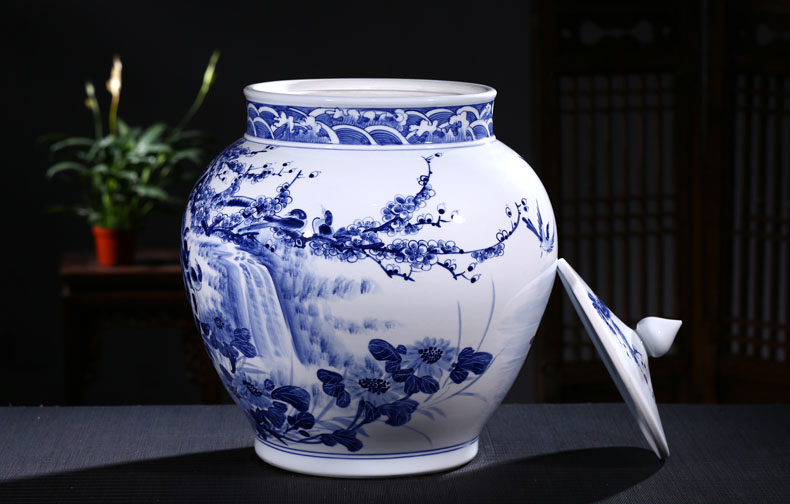 Jingdezhen ceramic barrel ricer box storage tank hand under glaze blue and white color tea cylinder adornment ornament porcelain jars