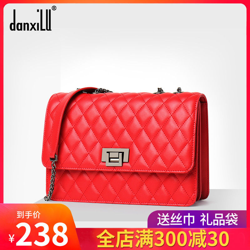 Danshi Road 2020 new genuine leather girl bag small fragrant wind rhombus chain 100 lap single shoulder bag temperamental satchel small square bag