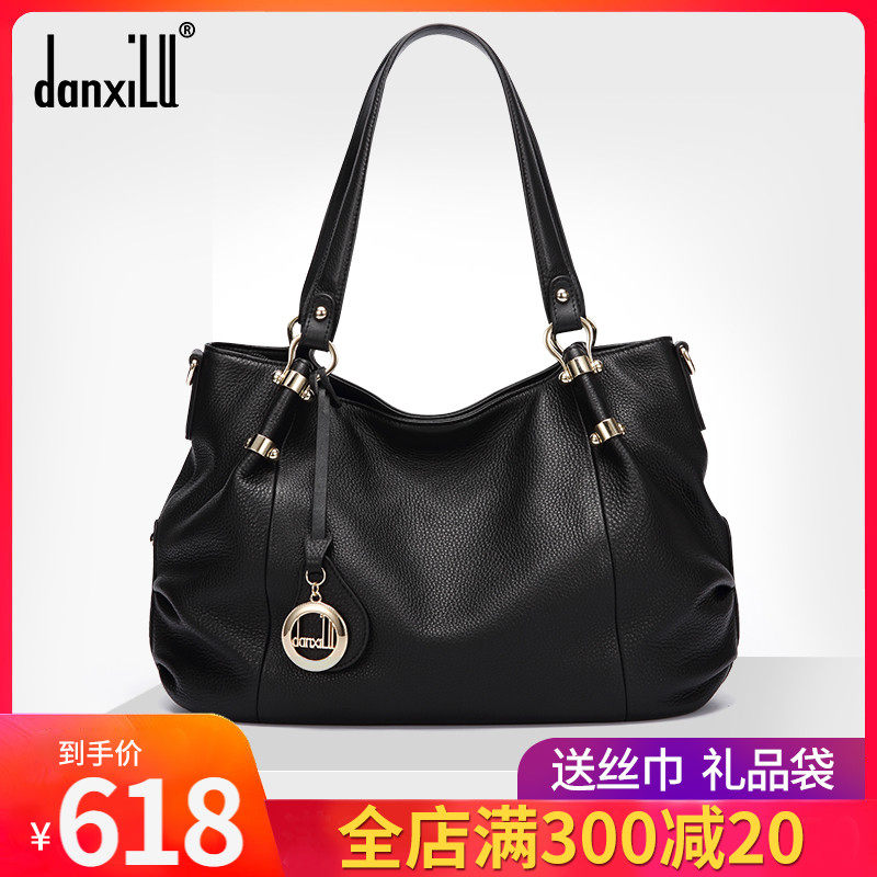 Danshi Road Brand Head Layer Cow Leather Girl Bag Big Bag Fashion Casual Genuine Leather Handbag Middle-aged Lady Mother Single Shoulder Bag
