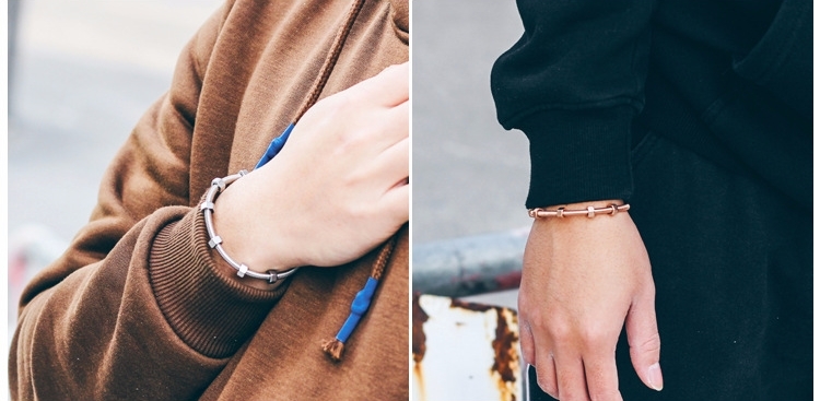 Thương hiệu thủy triều gốc Châu Âu và Mỹ thời trang nam nữ titan thép retro hoài cổ đầu máy hex nut xoay vòng đeo tay mở vòng tay đẹp