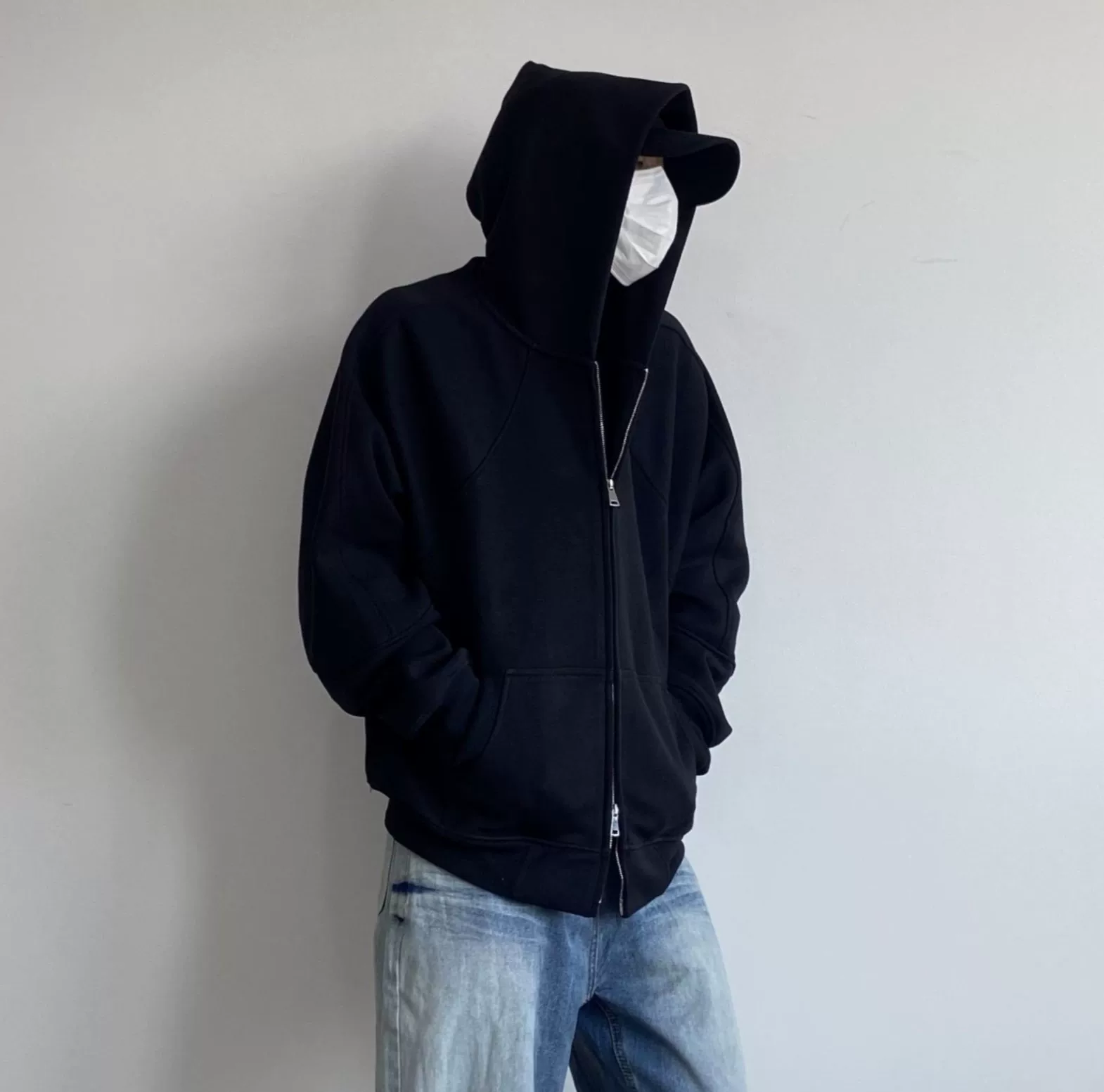 Solid short base cardigan with zipper, hoody