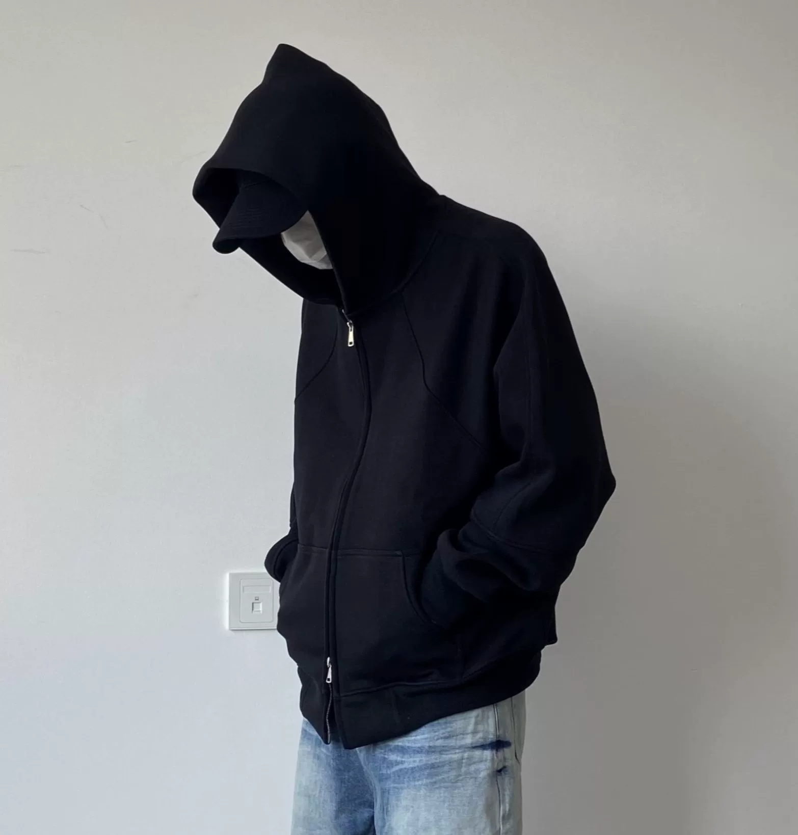 Solid short base cardigan with zipper, hoody
