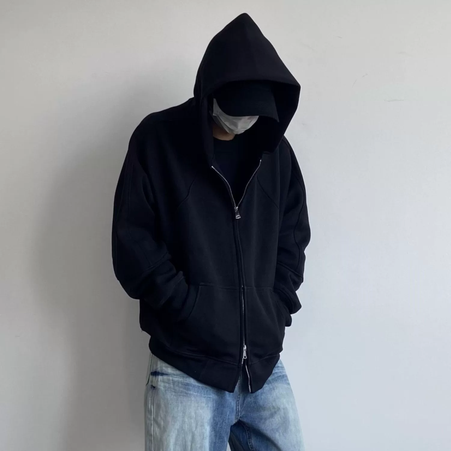 Solid short base cardigan with zipper, hoody