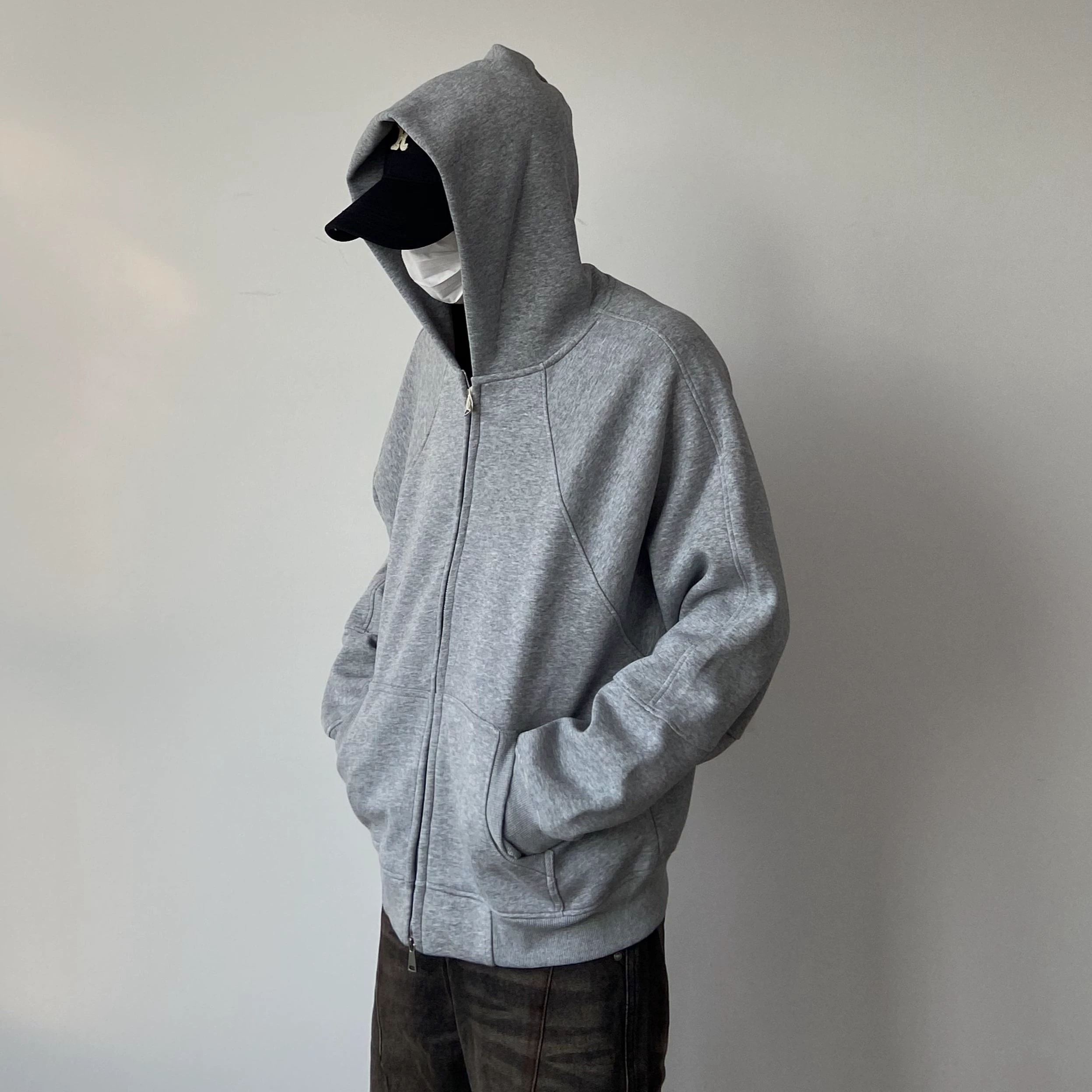 Solid short base cardigan with zipper, hoody