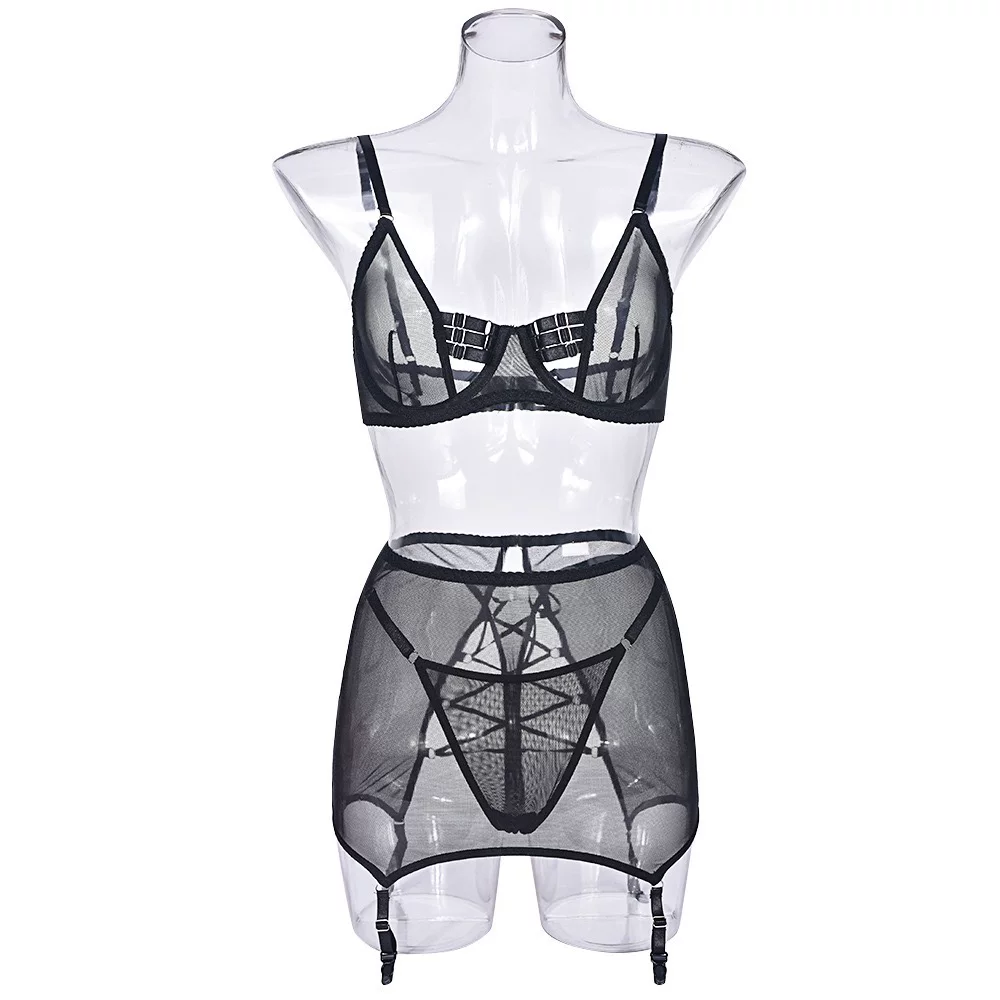 Sexy underwear, set, leg strap, high waist, 4 piece set
