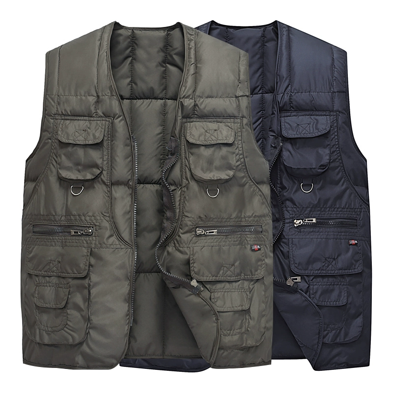 Áo vest nam bằng vải lụa nhiều túi của cha quân đội áo vest cotton màu xanh lá cây trung niên nam vest vest - Lót