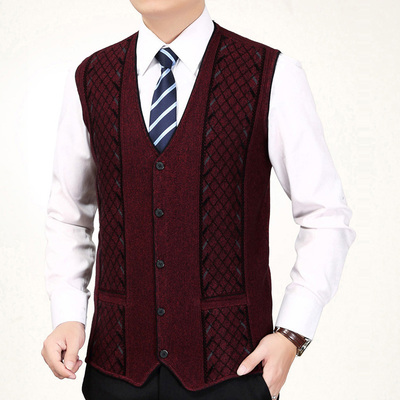 Áo len cardigan mùa xuân và mùa thu cổ chữ V cho nam thường xuyên của nam giới trung niên Hàn Quốc không tay - Cardigan