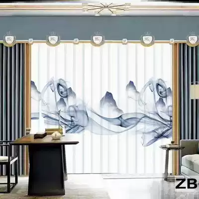 Chiffon curtain landscape painting curtain to map custom ink painting curtain translucent impermeable living room light luxury high-end