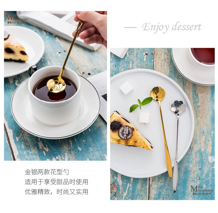 Dễ thương muỗng inox nhà dài tay cầm thìa hoa tình yêu muỗng kem thìa cà phê khuấy thìa trà trà thìa - Cà phê