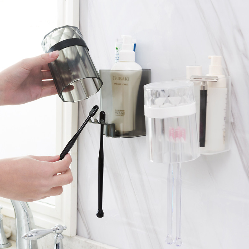 Transparent wall-mounted toothbrush rack washing cup suit toothbrush toothpaste shelve lovers wall-mounted toothbrush holder mouthwash cup