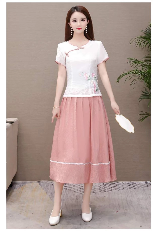 2019 mới khâu mùa hè của phụ nữ dài qua đầu gối khâu Hanfu tuổi hoang dã Một từ váy thủy triều - A-Line Váy váy chữ a liền