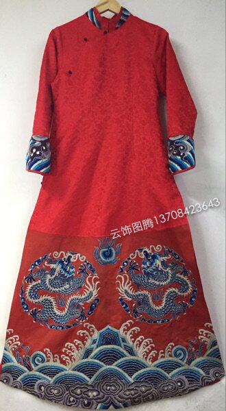 Cloud decoration totem original hand-made robe dress Ethnic style women's clothing Late Qing old embroidered handmade dragon dress