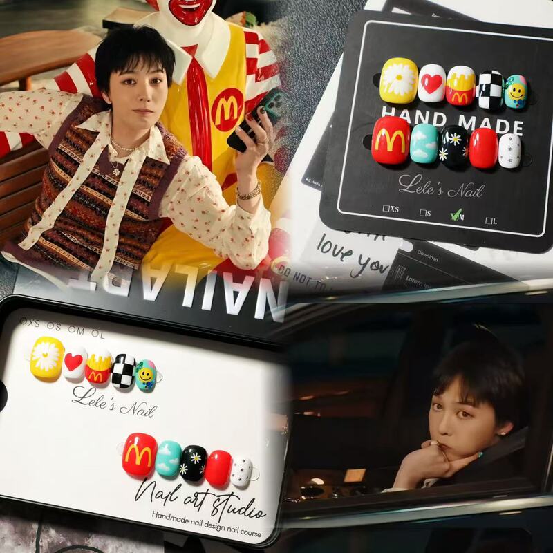 【Lele】G-Dragon Gd Mcdonald's Collaboration Same Style Pure Hand-Painted Handmade Wearable Nail Art