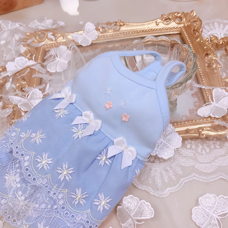 [W.Y] Đầm thêu hoa cúc Daisy. Siêu tiên. Dệt kim cotton mùa hè thương hiệu chính của quần áo thú cưng - Quần áo & phụ kiện thú cưng áo yếm cho mèo