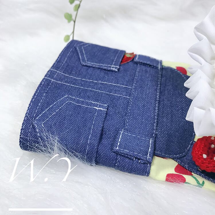 [W.Y] cherry fake hai mảnh váy denim dễ thương đan bông bông chó cưng váy dâu - Quần áo & phụ kiện thú cưng mũ cho mèo