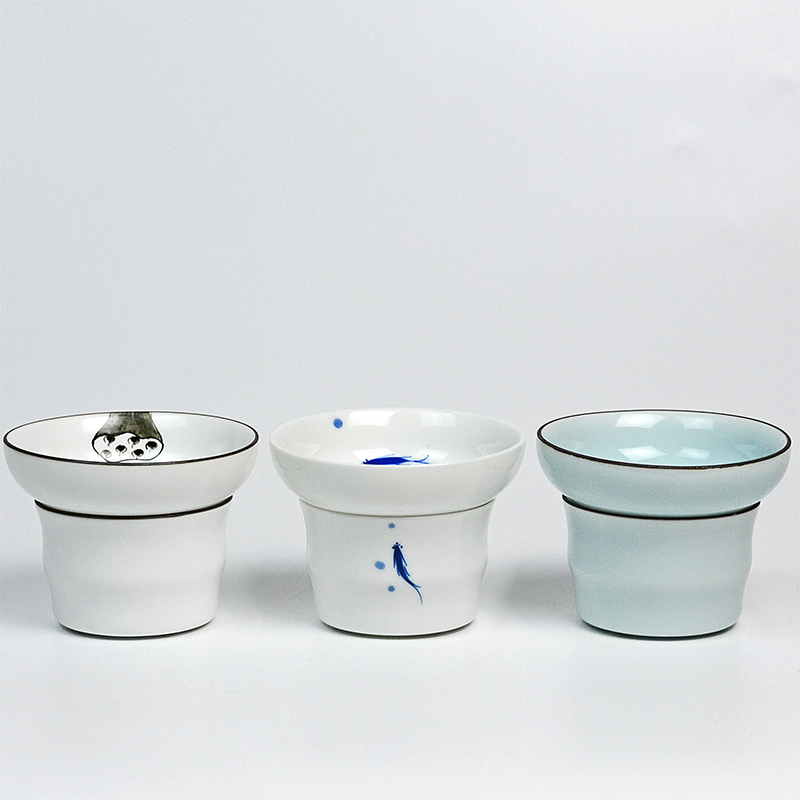 Ceramic tea leak Tea filter Tea filter Gongfu tea set Tea ceremony accessories White porcelain hand-painted tea tea residue filter