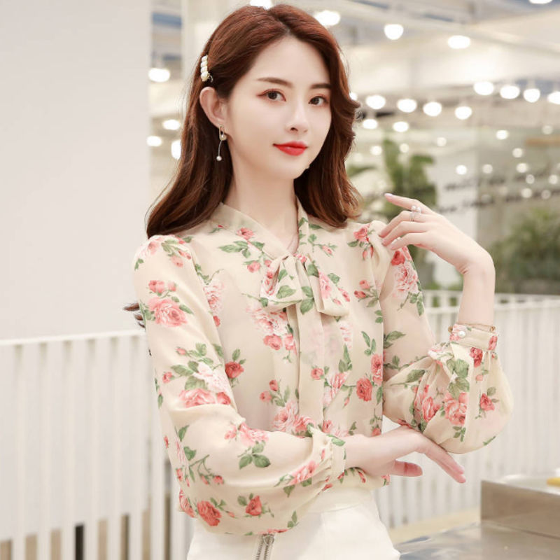 Spring and Autumn Loose-Fitting Women's Long-Sleeved Thin Versatile Shirt, Women's Shirt with Retro Hong Kong Style, Printed Design, Niche Style