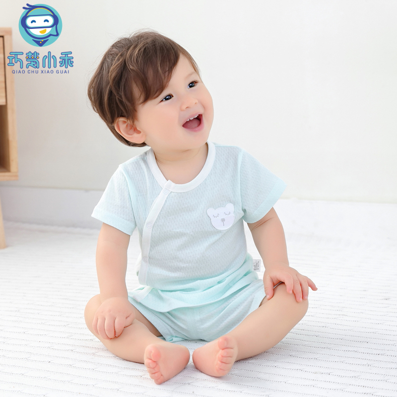 Baby short-sleeved suit summer thin cotton 0-1 year old newborn two-piece set 2 men and women children toddler summer clothing clothes