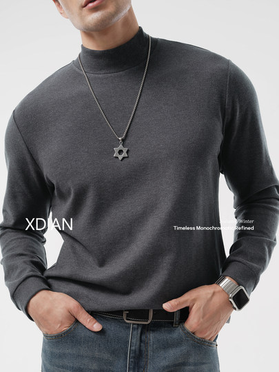Continued Double-sided wool machine washable turtleneck cashmere sweater thickened long-sleeved T-shirt autumn and winter men's warm inner wear
