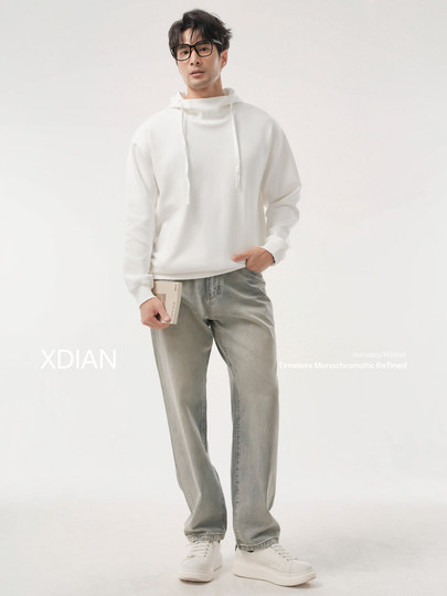 Continued point Lightweight temperature-locking 7A antibacterial hooded sweatshirt high collar self-heating technology long-sleeved top autumn and winter for men