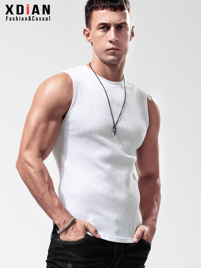 Continue to point threaded vest men's 2025 new boys sports fitness pure cotton sleeveless men's t-shirt men's waistcoat summer