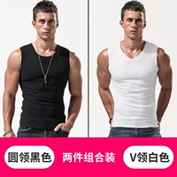 С круглым воротником, черный, белый, V-образный вырез