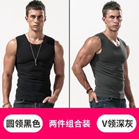 С круглым воротником, черный, V-образный вырез