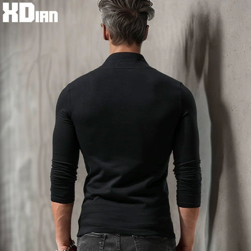 Демисезонная хлопковая утепленный лонгслив, термобелье, китайский стиль, V-образный вырез, облегающий крой, высокий воротник